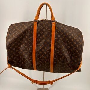 Louis Vuitton Keepall Bandolier 60 Monogram Canvas Travel Bag SD0946 Vintage